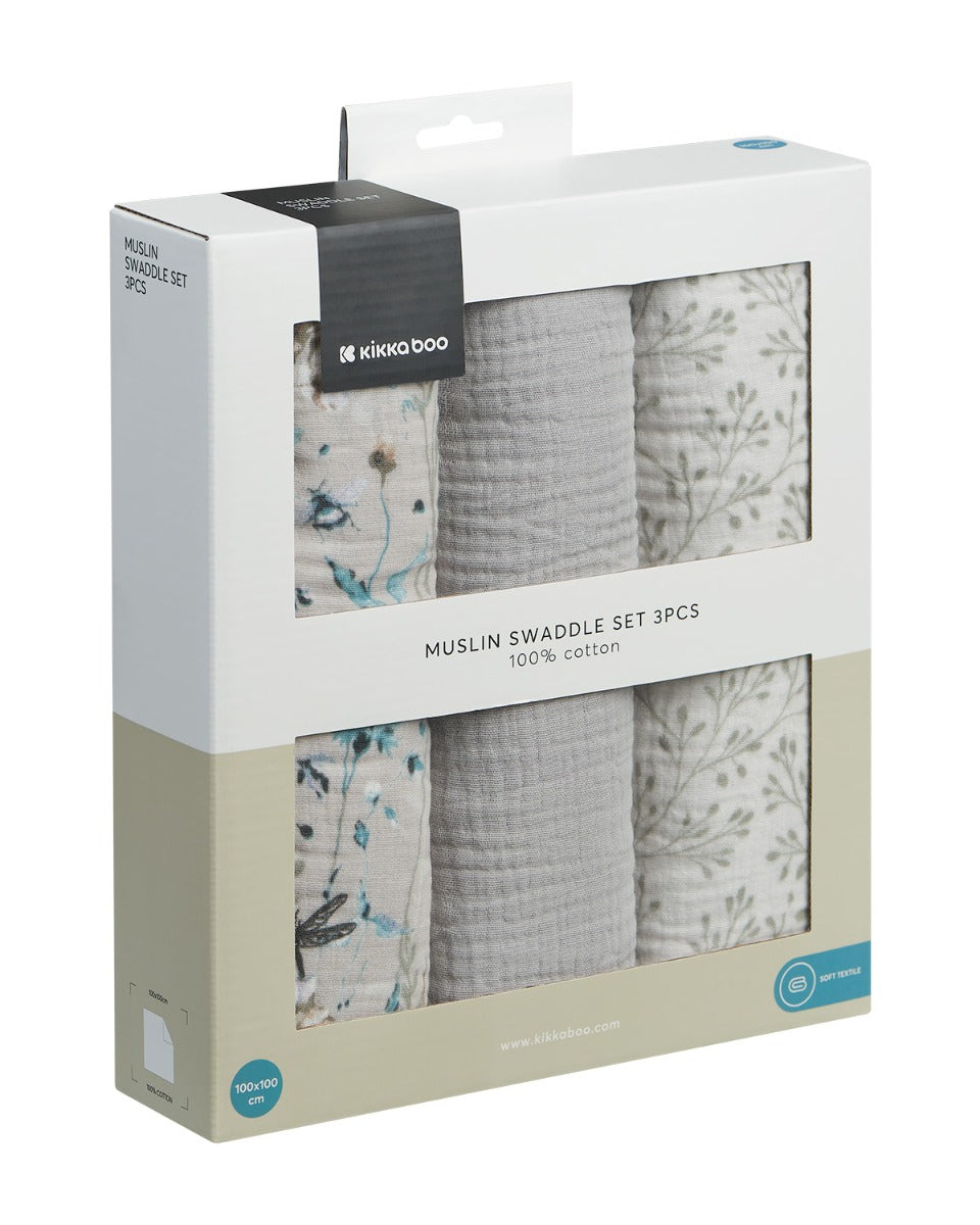 Set de 3 muselinas 100x100 Dreamy Fields Grey