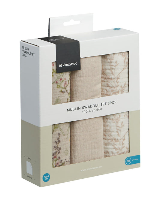 Set de 3 muselinas 75x75 Secret Garden Beige